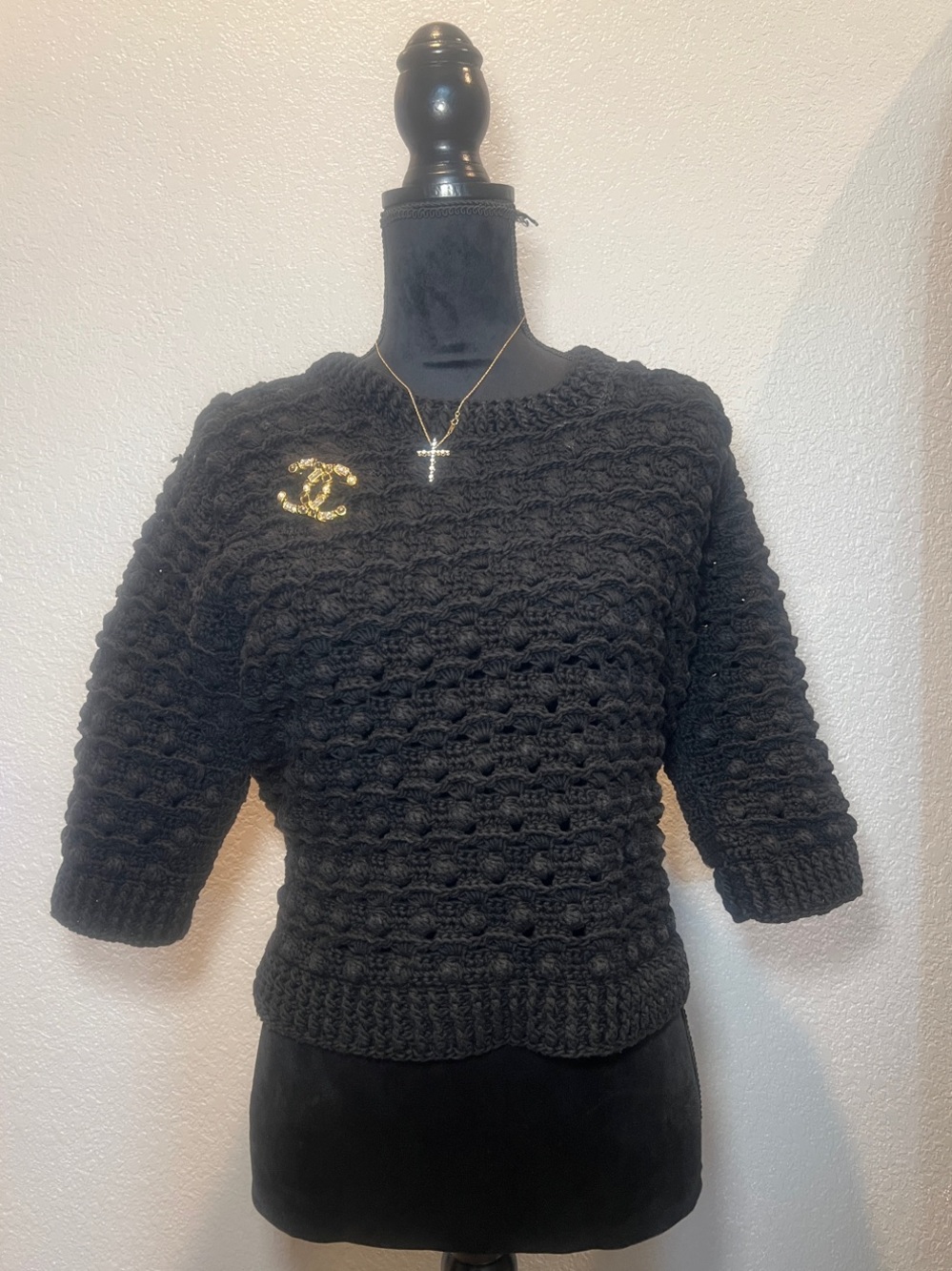 Black Chunky Knit Crewneck Sweater